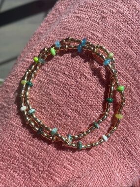 Anthropologie Gold Beaded Wrap Bracelet with Multicolor Accent Beads